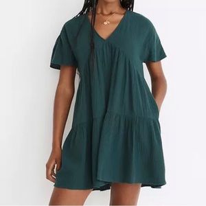 Madewell forest green lightspun 100% cotton gauze size S mini dress EUC
